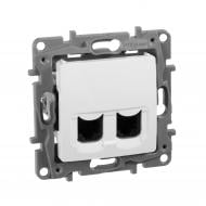 Розетка компьютерная двойная Legrand Etika 2хRJ45 Кат.5е Utp без шторок белый 672255