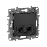 Розетка компьютерная двойная Legrand Etika 2хRJ45 Кат.5е Utp без шторок антрацит 672655