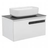 Тумба подвесная Aqua Rodos OSTIN (белый мат) со столешницей серый мрамор 80 см и умывальником Aqua