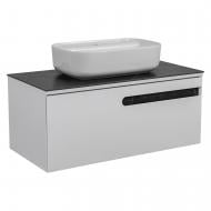 Тумба подвесная Aqua Rodos OSTIN (белый мат) со столешницей серый мрамор 90 см и умывальником Aqua