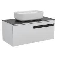 Тумба подвесная Aqua Rodos OSTIN (белый мат) со столешницей серый мрамор 100 см и умывальником Aqua