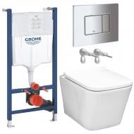 Комплект инсталляции Grohe SOLIDO, Унитаз подвесной PC LOGIC Rimless, клавиша Skate Cosmopolitan хром