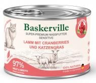 Корм влажный беззерновой для взрослых кошек всех пород Baskerville Super Premium ягненок с клюквой и кошачьей травой 200 г