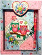 Блокнот детский на замочке в подарочной коробке с ручкой Malevaro Совки (640402-A)