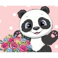 Раскраска по номерам Strateg Пандочка с цветами 30х40 см SS6729
