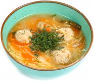 Бульон с вермишелью и фрикадельками Бульон с вермишелью и фрикадельками