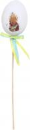 Украшение пасхальное подвеска-яйцо куриное белое патриотическое на палочке 6,5х4,5 см
