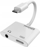 Адаптер Promate AuxCharge-C USB-C/AUX 3.5мм+18Вт PD USB-C-in белый (auxcharge-c.white)