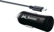 Зарядное устройство в автомобиль Florence USB 1,2 A с кабелем micro USB Black CC12-MU