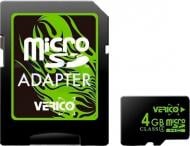 Карта памяти Verico MicroSDHC 4GB Class 4+SD adapte