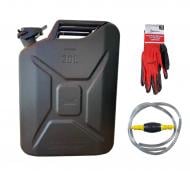 Канистра металлическая Poputchik с шланг-грушой и перчатками 20 л