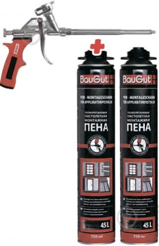 Пена монтажная BauGut PRO 2x750 мл + пистолет - фото 2 Пена монтажная BauGut PRO 2x750 мл + пистолет - фото 2