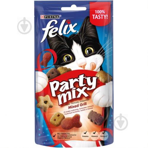 Ласощі Felix для дорослих котів Party Mix Гриль Мікс зі смаком курки, яловичини та лосося 60 г - фото 1