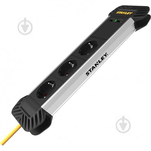 Мережевий фільтр Stanley 2 USB-порти із заземленням 3 гн. чорний із сірим 2 м SXECCD2OBFE - фото 1