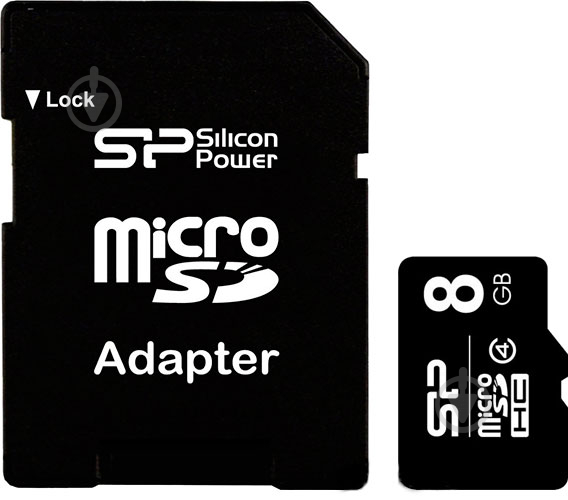 Карта пам'яті Silicon Power MicroSDHC 8GB Class 4+SD adapter (SP008GBSTH004V10-SP) - фото 1