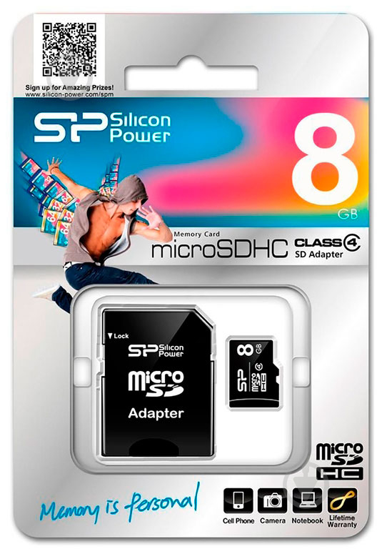 Карта пам'яті Silicon Power MicroSDHC 8GB Class 4+SD adapter (SP008GBSTH004V10-SP) - фото 2