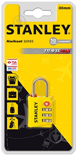 Замок навесной кодовый Stanley с индикатором безопасности TSA S742-056 30 мм 81142393401 желтый - фото 3 Замок навесной кодовый Stanley с индикатором безопасности TSA S742-056 30 мм 81142393401 желтый - фото 3