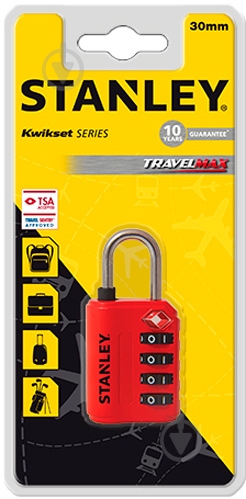 Замок навесной кодовый Stanley с индикатором безопасности TSA S742-058 30 мм 81151393401 красный - фото 2 Замок навесной кодовый Stanley с индикатором безопасности TSA S742-058 30 мм 81151393401 красный - фото 2