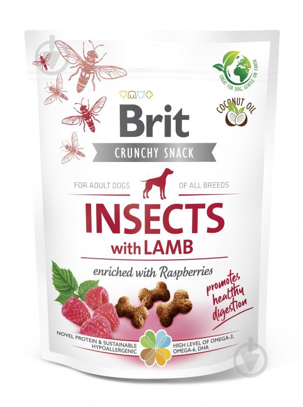 Ласощі Brit Care Crunchy Cracker для собак Insects комахи та ягня 200 г - фото 1