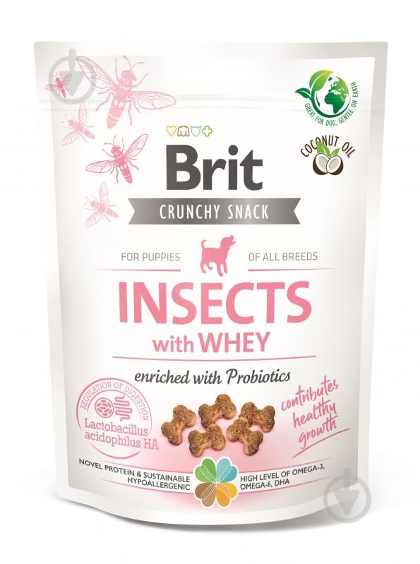 Лакомство Brit Care Crunchy Cracker для щенков Insects насекомые и сыворотка 200 г - фото 1