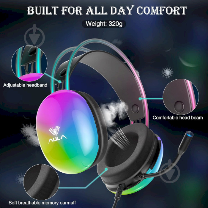 Гарнитура Aula S505 RGB Transparent Gaming Headset black (6948391235479) - фото 8