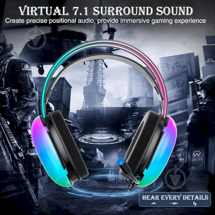 Гарнитура Aula S505 RGB Transparent Gaming Headset black (6948391235479) - фото 7