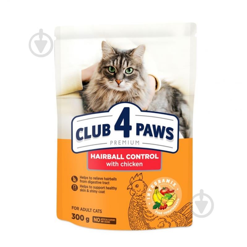 Корм сухой Club 4 Paws с эффектом выведения шерсти из пищеварительного тракта 300 г - фото 1