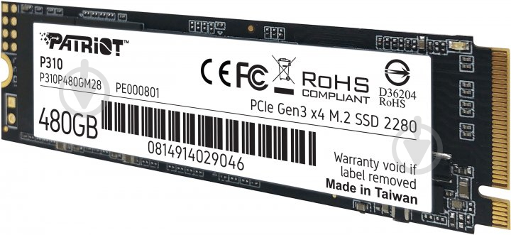 SSD-накопичувач Patriot P310 480GB M.2 PCI Express 3.0 x4 3D TLC NAND (P310P480GM28) - фото 3