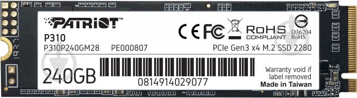 SSD-накопитель Patriot P310 240GB M.2 PCI Express 3.0 x4 3D TLC NAND (P310P240GM28) - фото 1