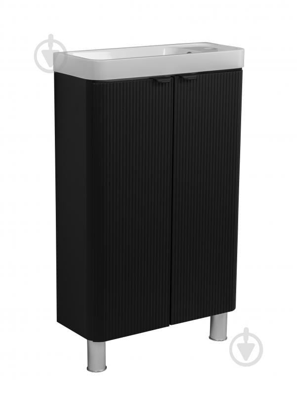 Тумба напольная Aqua Rodos FROST MINI (BLACK-MATT-PVC) с умывальником BAR-WC 50 см - фото 1