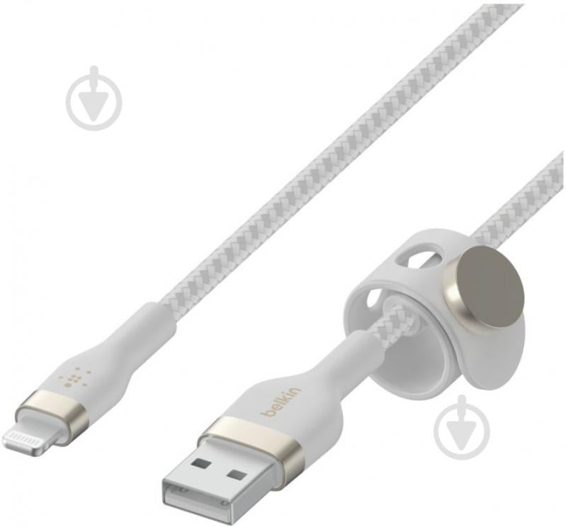 Кабель Belkin USB-A – Lightning кручений, силіконовий, з ремінцем на магніті 3 м білий (CAA010BT3MWH) - фото 2