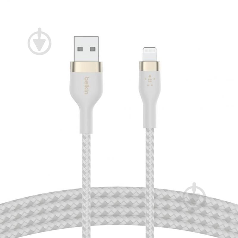 Кабель Belkin USB-A – Lightning кручений, силіконовий, з ремінцем на магніті 3 м білий (CAA010BT3MWH) - фото 1