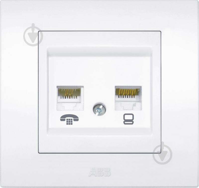 Розетка компьютерная + телефонная двойная ABB Cosmo серый металлик 619-011000-249 - фото 1