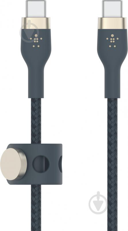 Кабель Belkin USB-С - USB-C плетений силіконовий з ремінцем на магніті 1 м синій (CAB011BT1MBL) - фото 3