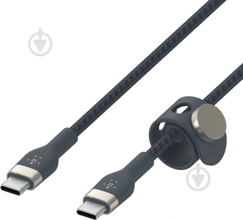 Кабель Belkin USB-С - USB-C плетений силіконовий з ремінцем на магніті 1 м синій (CAB011BT1MBL) - фото 4