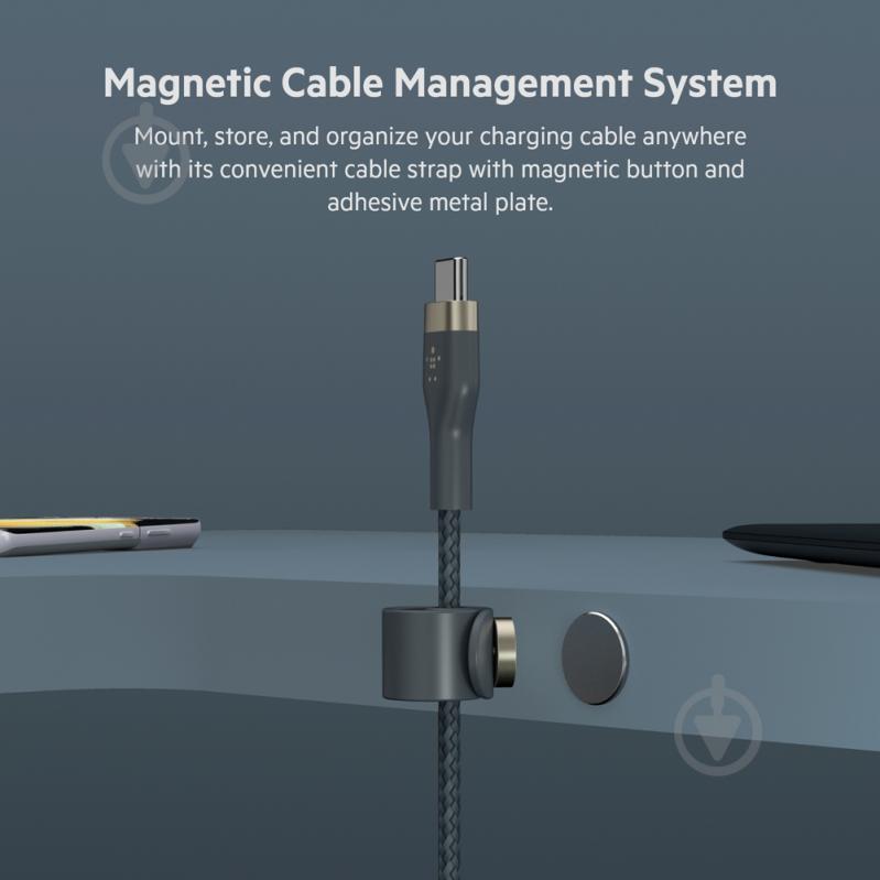 Кабель Belkin USB-С - USB-C плетений силіконовий з ремінцем на магніті 1 м синій (CAB011BT1MBL) - фото 7