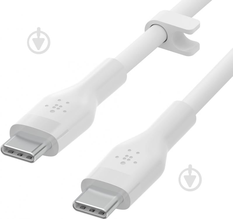 Кабель Belkin USB-С — USB-C силіконовий з кліпсою 1 м білий (CAB009BT1MWH) - фото 2