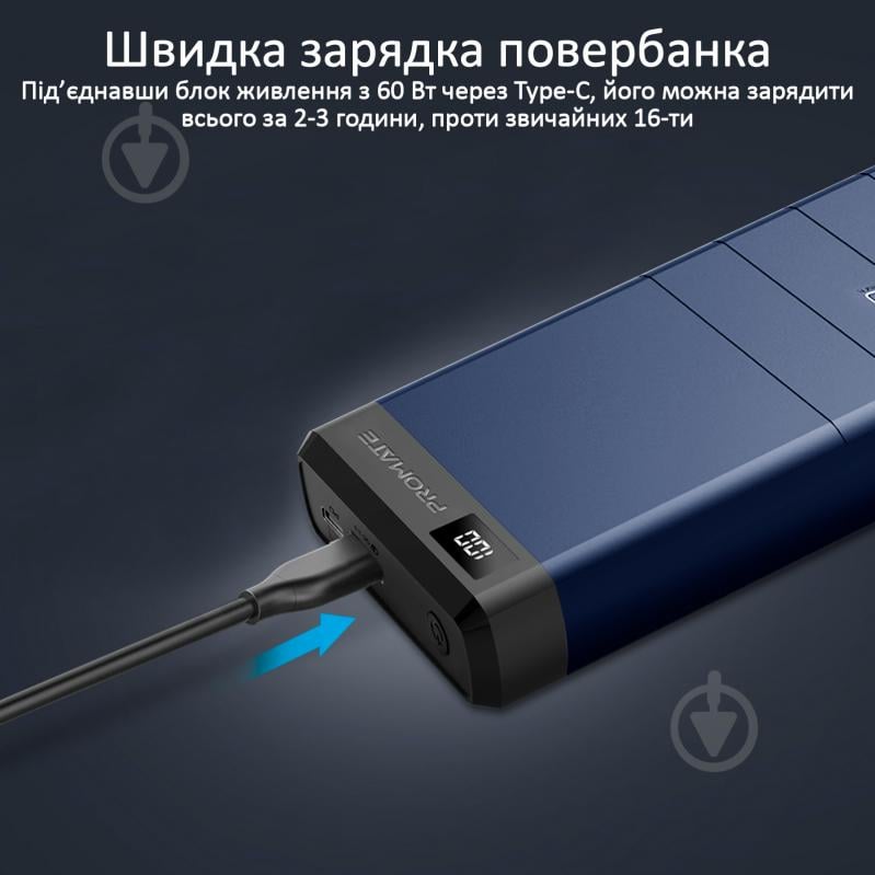 Повербанк Promate 78W USB QC 3.0 USB-C 30000 mAh (capital-30.blue) - фото 6