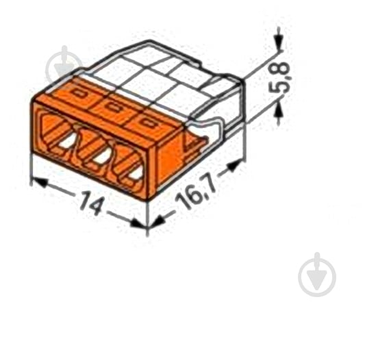 Клема быстрого монтажа WAGO на 3 проводника 0,5-2,5 мм 3 шт./уп. оранжевый 22-7320-3УW - фото 3