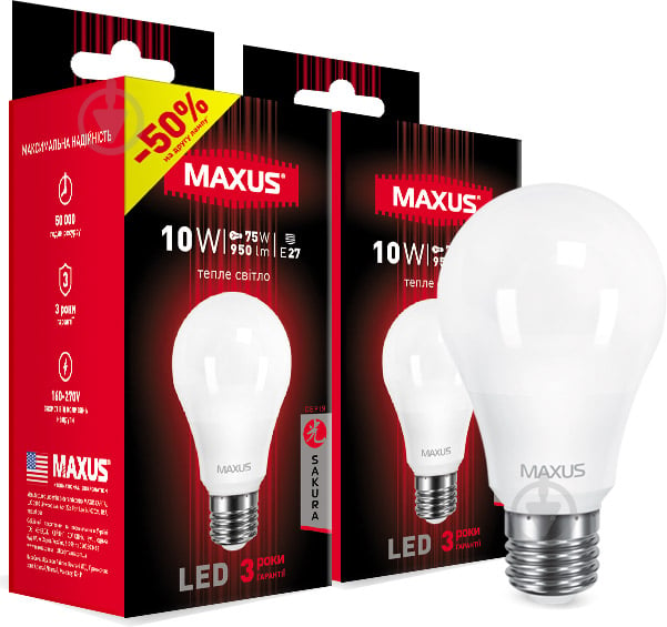 Лампа світлодіодна Maxus Sakura 2-LED-663 2 шт./уп. 10 Вт A60 матова E27 220 В 3000 К - фото 1