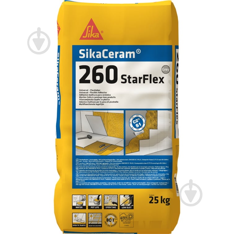 Клей для плитки Sika ЭЛАСТИЧЕСКИЙ БЕЛЫЙ SIKACERAM-260 STARFLEX (С2ТЕS1) 25 кг - фото 1