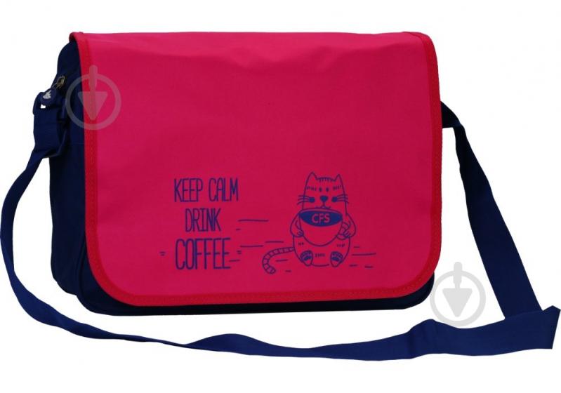 Сумка через плече Cool For School CFS Keep calm drink coffee "Котик" 37х24х10 см 1 відділення CF85628-04 синій - фото 1