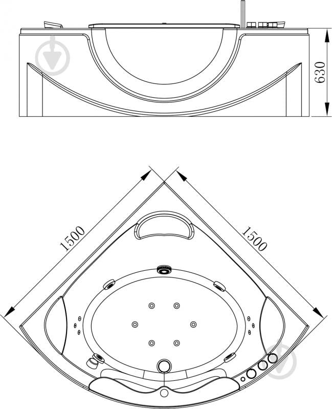 Ванна гідромасажна VOLLE 150х150 см 12-88-103 - фото 4