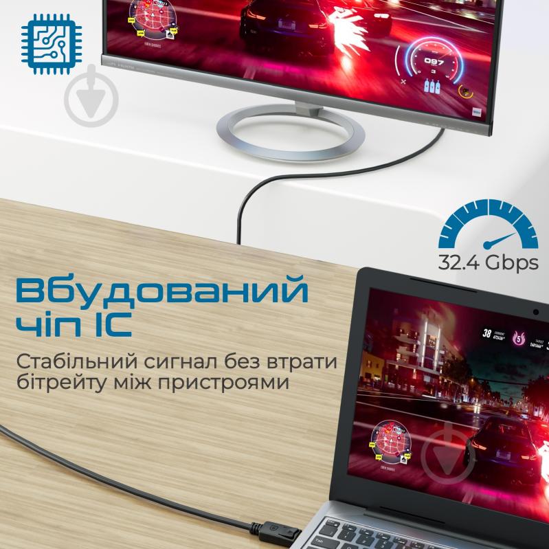 Кабель Promate DPLink-120 DisplayPort to DisplayPort v1.4 1.2 м 1,2 м чорний (dplink-120.black) - фото 4