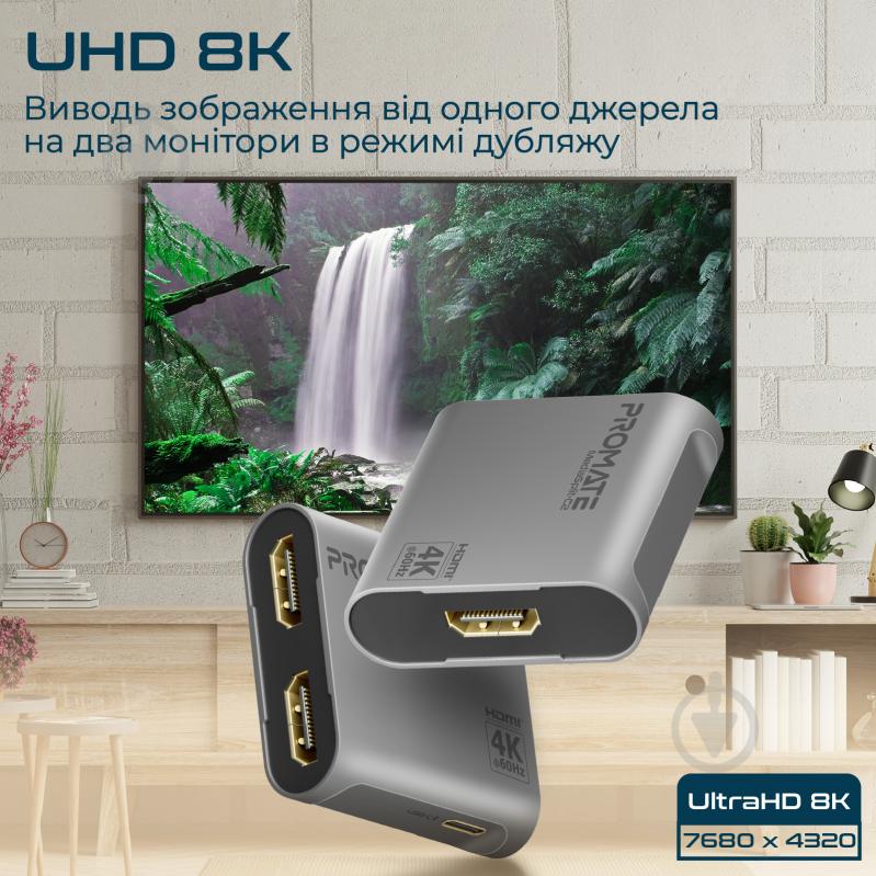 Сплітер Promate MediaSplit-C2 HDMI to 2xHDMI чорний (mediasplit-c2.silver) - фото 2