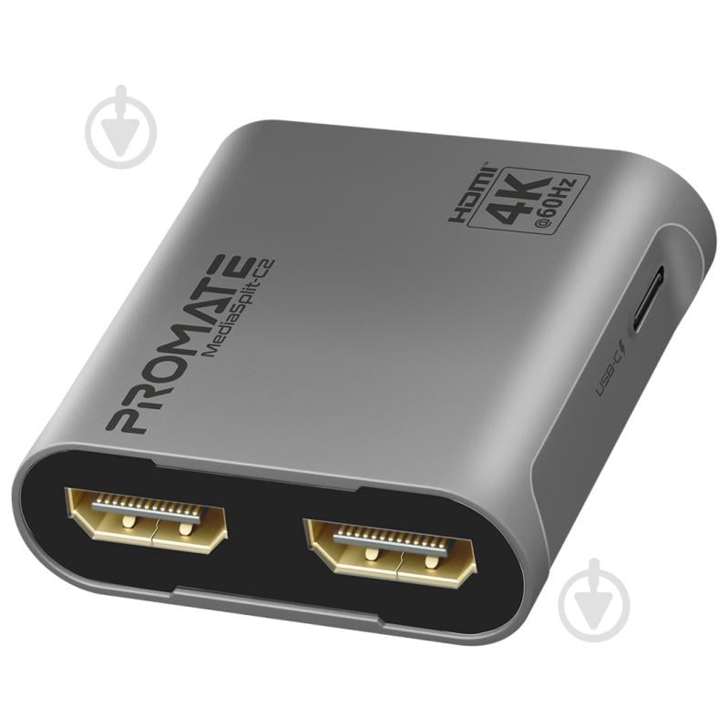 Сплітер Promate MediaSplit-C2 HDMI to 2xHDMI чорний (mediasplit-c2.silver) - фото 1