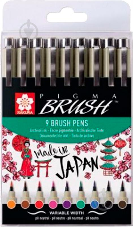 Набор линеров PIGMA Brush Sakura PIGMA Brush 9 цветов POXSDKBR9 - фото 1