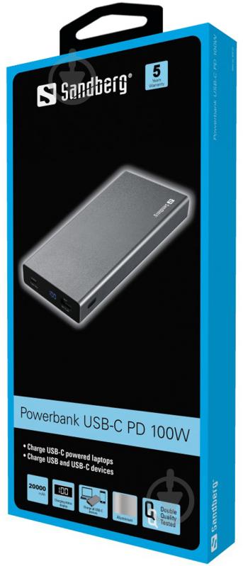 Повербанк Sandberg 420-52 20000 mAh black (833640) PD 100W - фото 2