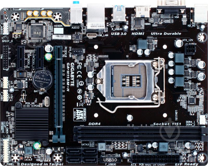 Материнская плата Gigabyte GA-H110M-H (Socket 1151, Intel H110, mirco ATX) - фото 1