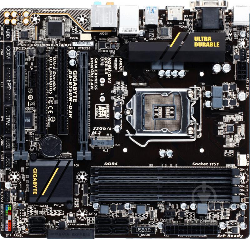 Материнська плата Gigabyte GA-B150M-D3H (Socket 1151, Intel B150, mirco ATX) - фото 1